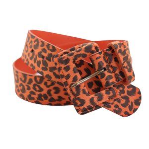 Women Orange Leopard Animal Print Safari Fashion Belt Cheetah Square Buckle S M